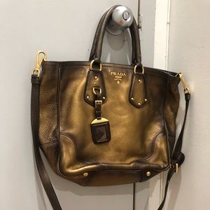 Prada Soft Leather Tote in Metallic Bronze